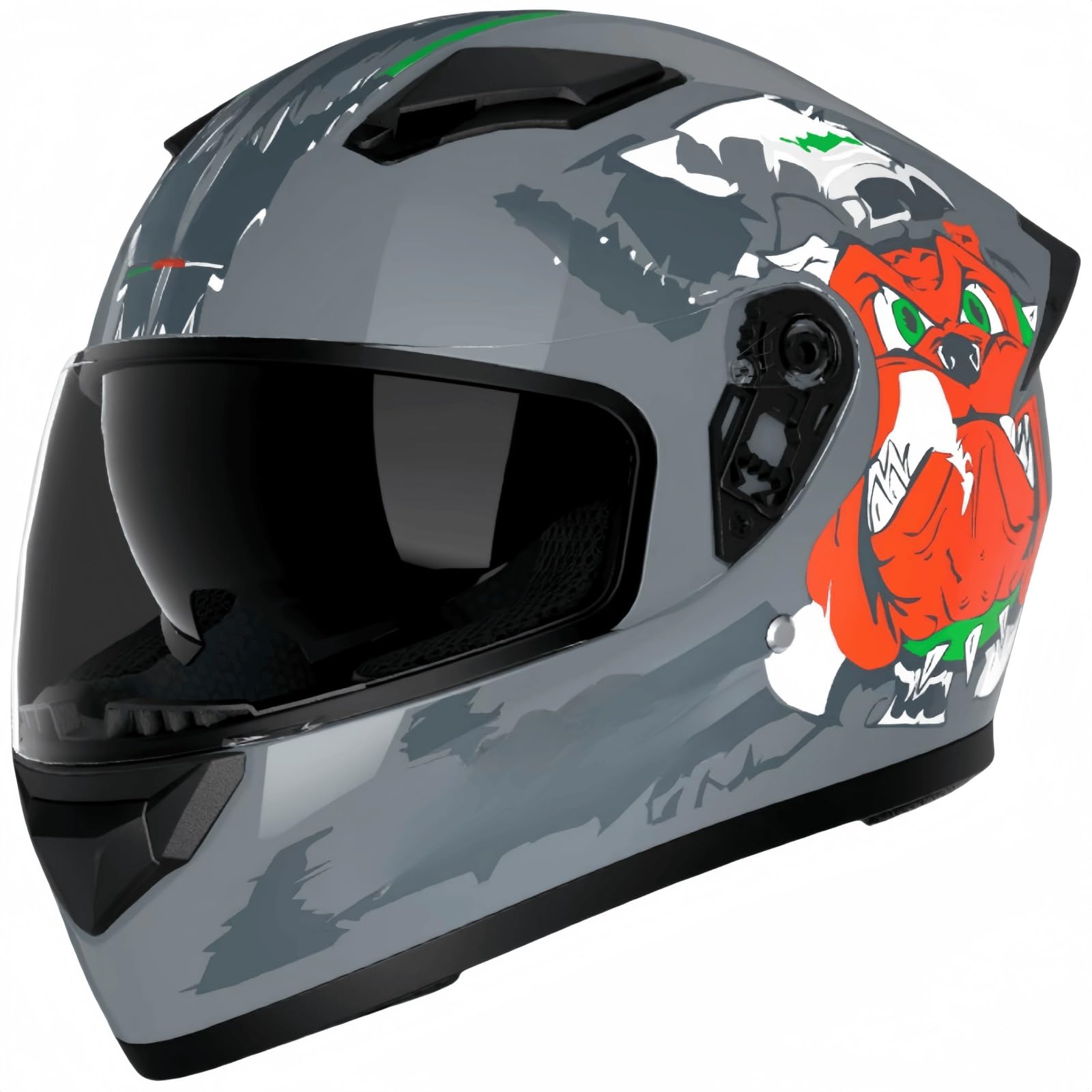 Motorradhelm, Herren-Integralhelm, ECE-Integralhelm mit Schweißableitung, Spoiler, Lüftungsschlitzen, Kratzfeste UV-Brille, Leichter Motorradhelm, 36 x 25 x 24 cm(B) von pykaaiiu