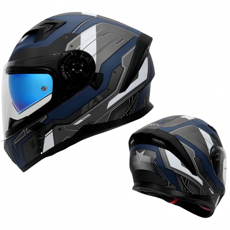 Motorradhelm, Klapphelm, Rollerhelm, Integralhelm mit Visier, Integralhelm, Mopedhelm, Unisex(D,M55-56cm) von pykaaiiu