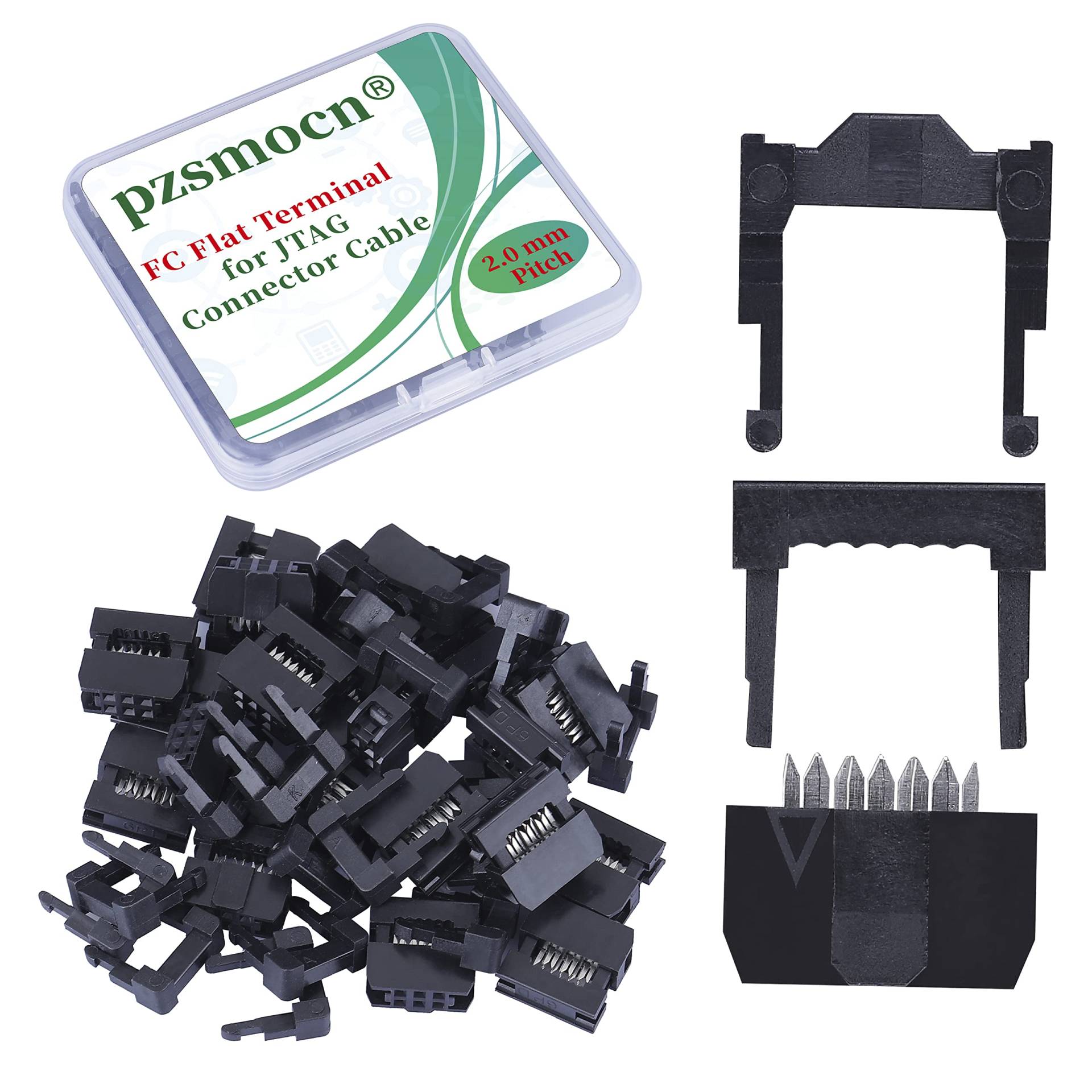 Pzsmocn 20 Sätze IDC 2 * 3 Zweireihiger Rechteckiger Steckeradapter FC Schwarzer Crimpdraht Dreiteiliges Set 2,0 mm Rastermaß, 6-poliger FC-Buchsenstecker, für JTAG-Anschluss Flachbandkabel. von pzsmocn