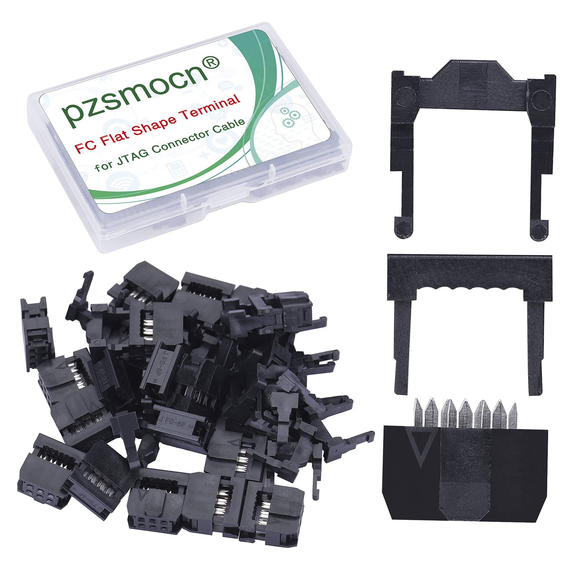 Pzsmocn 20 Sätze IDC 2 * 3 Zweireihiger Rechteckiger Steckeradapter FC Schwarzer Crimpdraht Dreiteiliges Set 2,54 mm Rastermaß, 6-poliger FC-Buchsenstecker, für JTAG-Anschluss Flachbandkabel. von pzsmocn