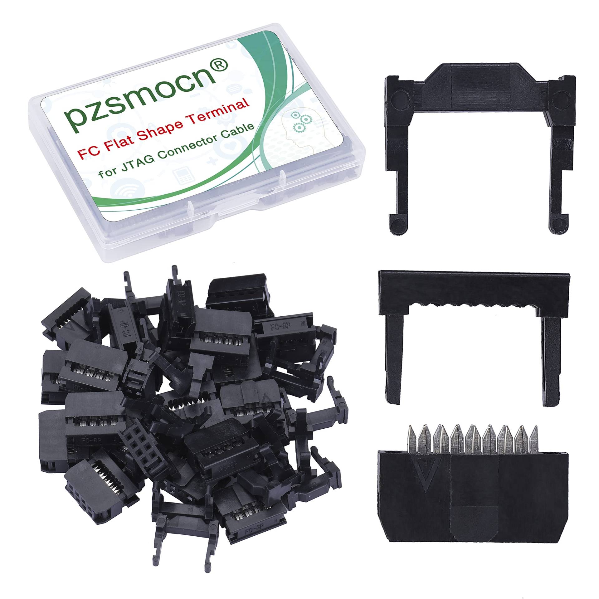 Pzsmocn 20 Sätze IDC 2 * 4 Zweireihiger Rechteckiger Steckeradapter FC Schwarzer Crimpdraht Dreiteiliges Set 2,54 mm Rastermaß, 8-poliger FC-Buchsenstecker, für JTAG-Anschluss Flachbandkabel. von pzsmocn