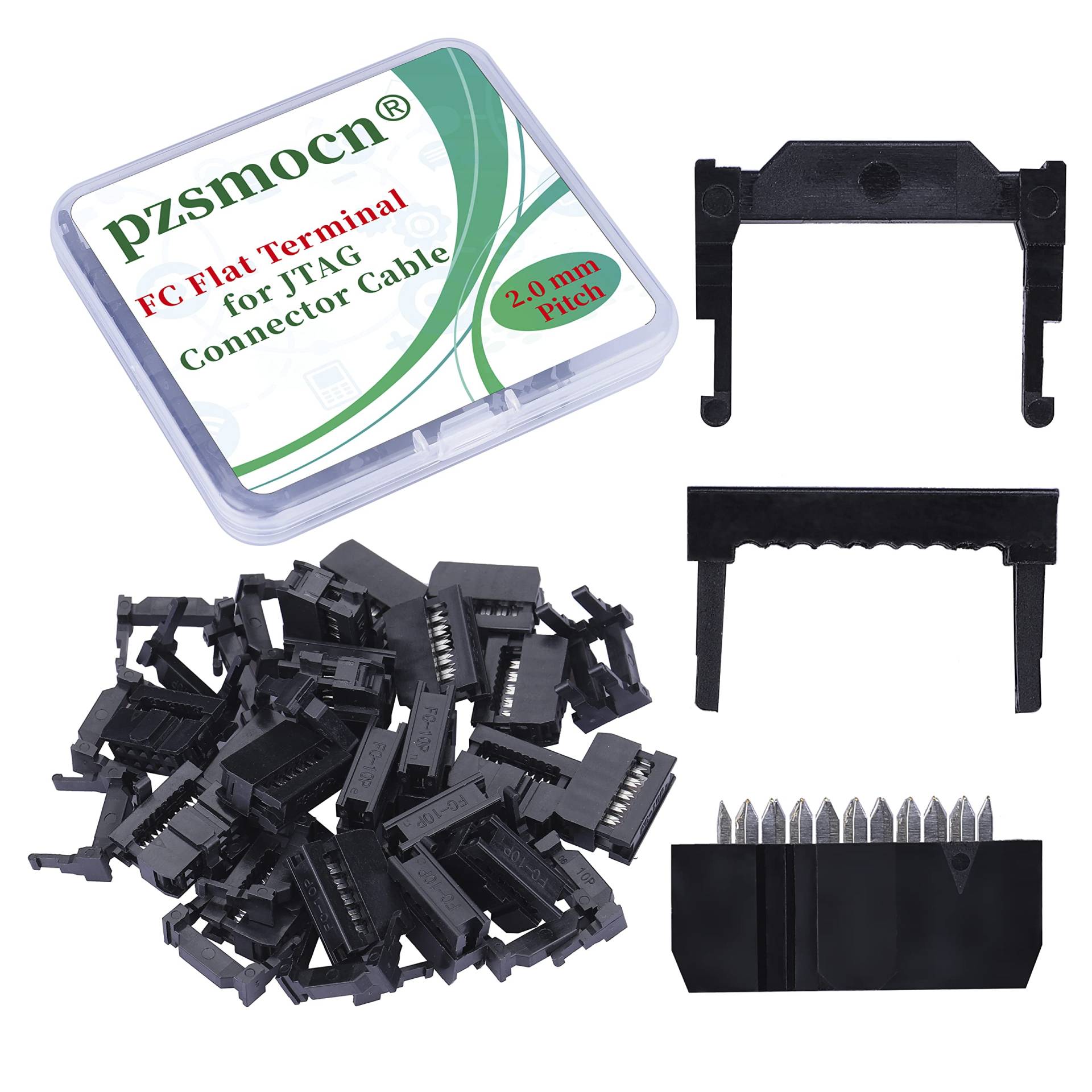 Pzsmocn 20 Sätze IDC 2 * 5 Zweireihig 10 Poliger Rechteckiger Buchsensteckverbinder FC Flache Weibliches Terminal 3 Teiliges Set 2,0 mm, 10 Poliger FC Adapter Flache Terminal für JTAG-Anschlusskabel. von pzsmocn