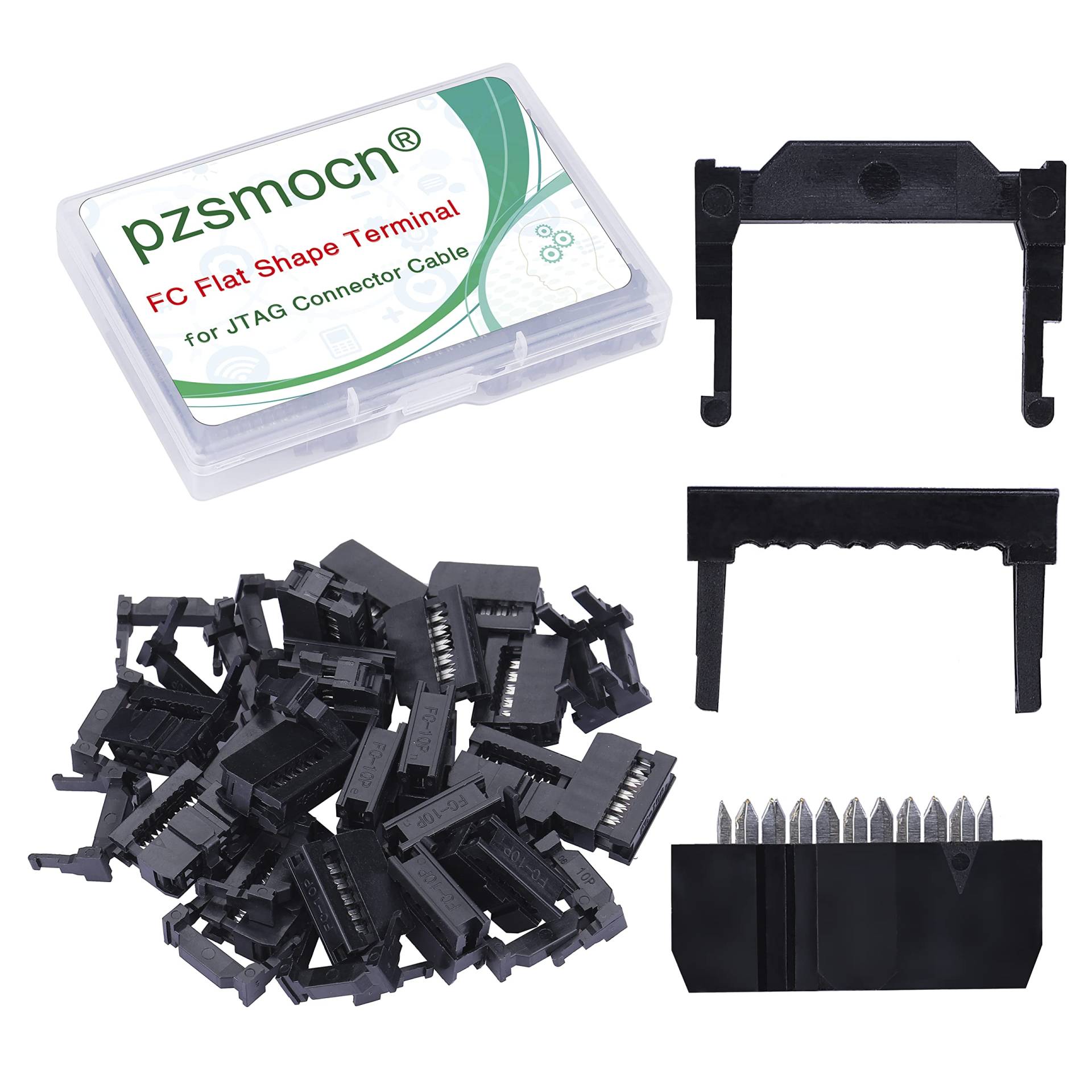 Pzsmocn 20 Sätze IDC 2 * 5 Zweireihiger Rechteckiger Steckeradapter FC Schwarzer Crimpdraht Dreiteiliges Set 2,54 mm Rastermaß, 10-poliger FC-Buchsenstecker, für JTAG-Anschluss Flachbandkabel. von pzsmocn