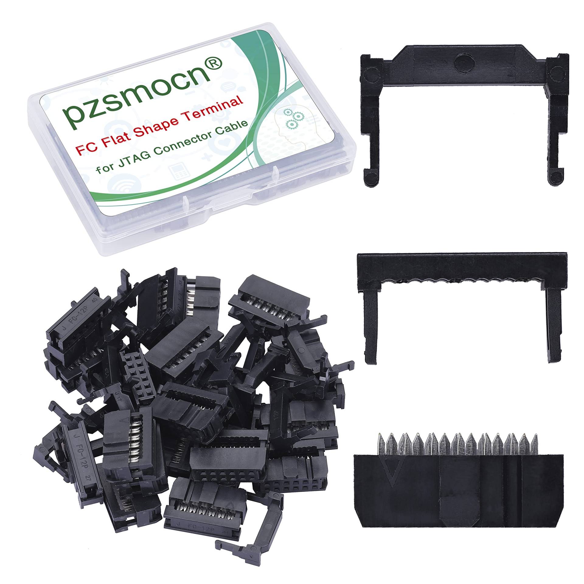 Pzsmocn 20 Sätze IDC 2 * 6 Zweireihiger Rechteckiger Steckeradapter FC Schwarzer Crimpdraht Dreiteiliges Set 2,54 mm Rastermaß, 12-poliger FC-Buchsenstecker, für JTAG-Anschluss Flachbandkabel. von pzsmocn