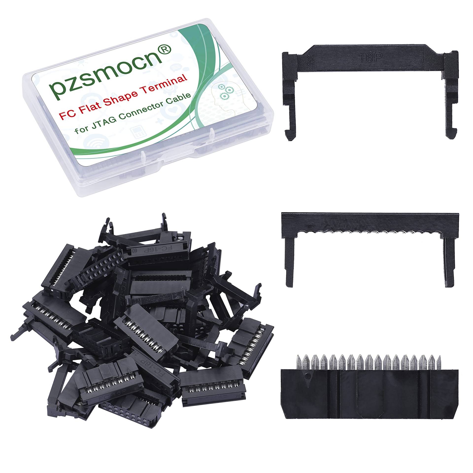 Pzsmocn 20 Sätze IDC 2 * 8 Zweireihiger Rechteckiger Steckeradapter FC Schwarzer Crimpdraht Dreiteiliges Set 2,54 mm Rastermaß, 16-poliger FC-Buchsenstecker, für JTAG-Anschluss Flachbandkabel. von pzsmocn