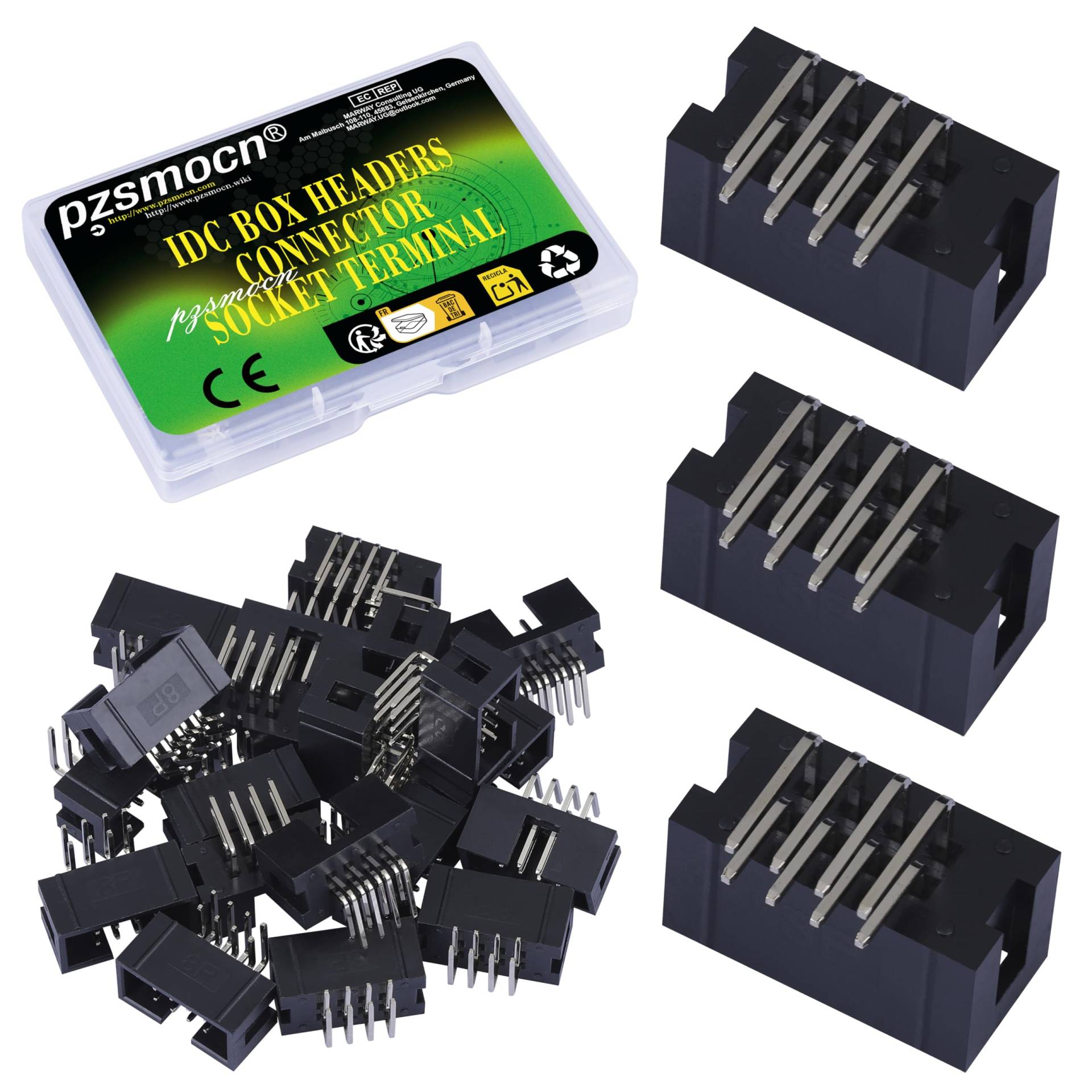 Pzsmocn 20 Stück IDC 2 * 4 Zweireihig 8 Poliger Box Steckverbinder Männliche SMT Buchsenklemmen 2,54 mm Rastermaß, JTAG ISP 8 Poliger Anschluss Adapter SMT Buchsenklemmen für PCB Elektronikprojekte. von pzsmocn