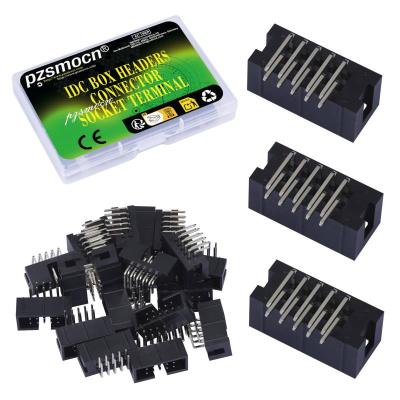 Pzsmocn 20 Stück IDC 2 * 5 Zweireihig 2,54 mm Rastermaß JTAG ISP 10-poliger Box Steckverbinder Adapterkabel Männliche SMT Buchsenklemmen für PCB-Elektronikgeräteprojekte. von pzsmocn