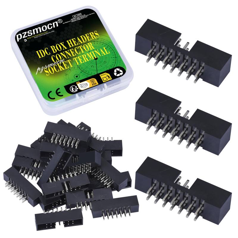 Pzsmocn 20 Stück IDC 2 * 7 Zweireihig 14 Poliger Box Steckverbinder Männliche Buchsenklemmen 2,0 mm Rastermaß, JTAG ISP 14 Poliger Gerade Einführen Adapter Buchsenklemmen für PCB Elektronikprojekte. von pzsmocn