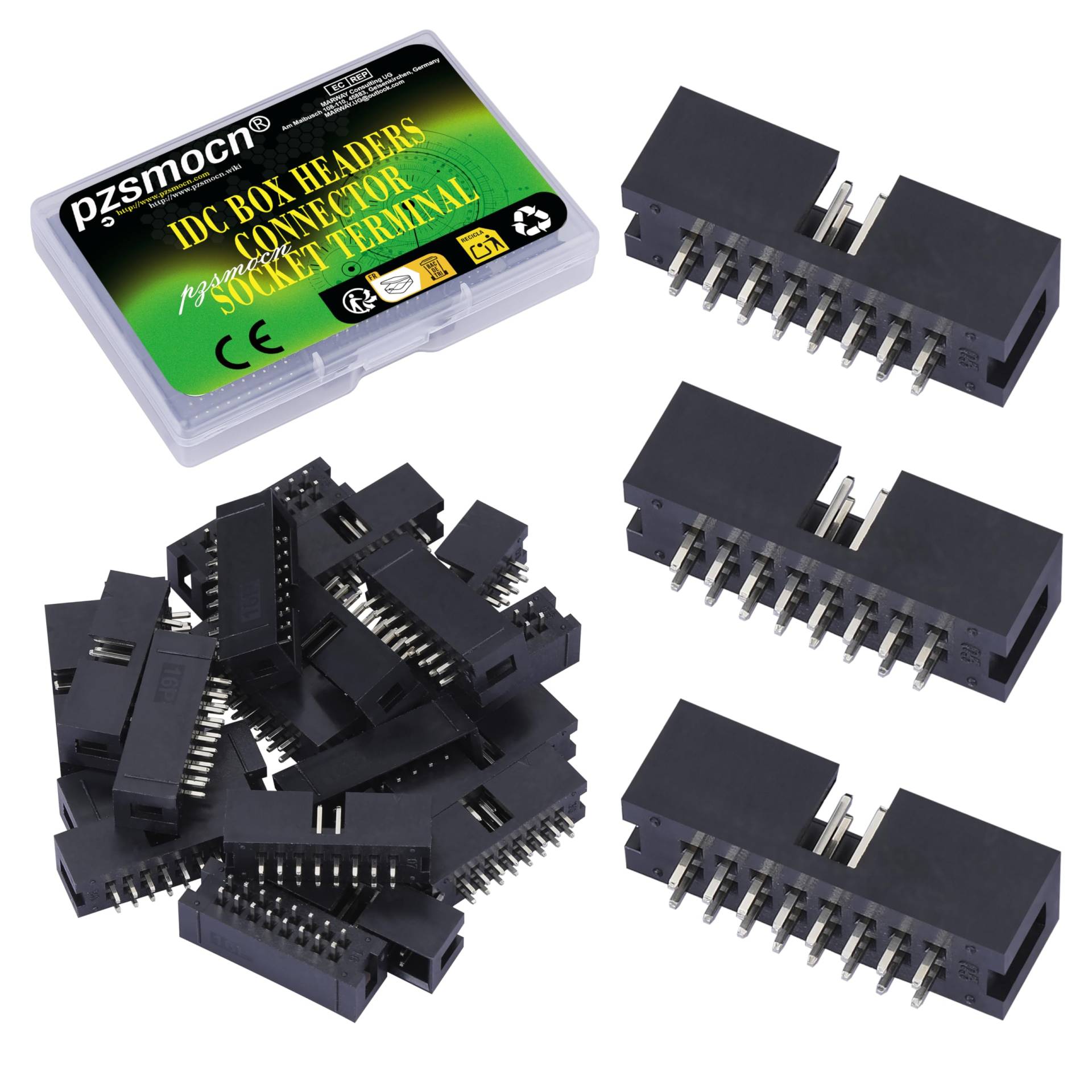 Pzsmocn 20 Stück IDC 2 * 8 Zweireihig 16 Poliger Box Steckverbinder Männliche Buchsenklemmen 2,54 mm Rastermaß, JTAG ISP 16 Poliger Gerade Einführen Adapter Buchsenklemmen für PCB Elektronikprojekte. von pzsmocn