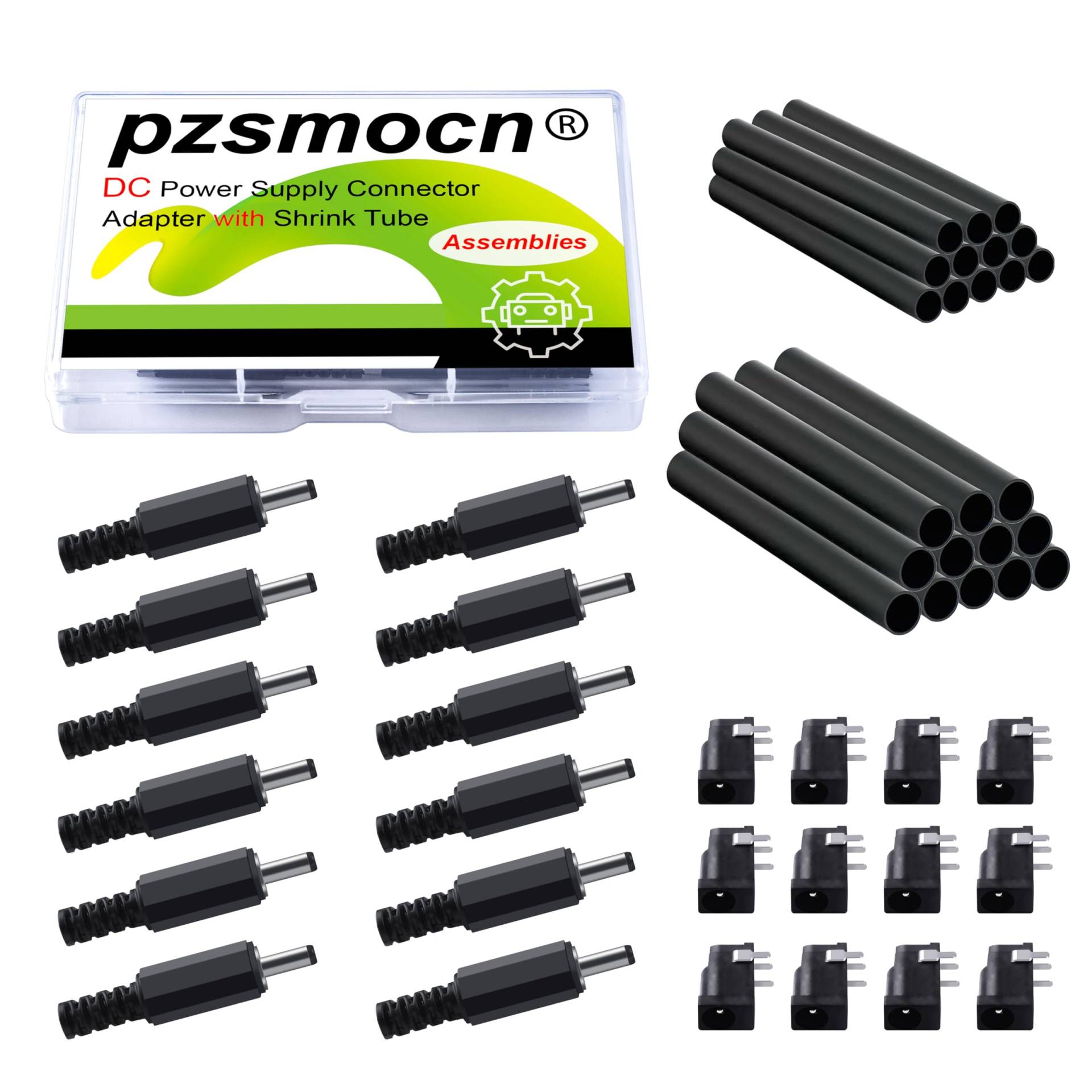 Pzsmocn 48 Stück / 12 Sätze 3,5 * 1,3 mm Gleichstromkabel-Buchsenadapter, Anschlussbaugruppe Männlicher Stecker und 3-Polige Weibliche Steckdose mit Schrumpfschlauch für die Leiterplattenmontage. von pzsmocn