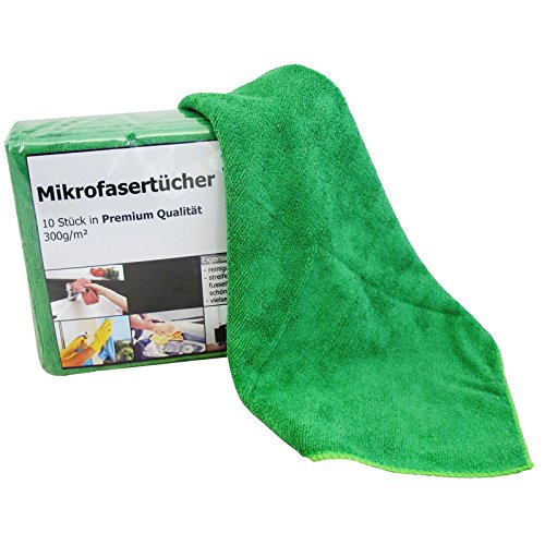 Premium Microfasertuch 40x40 cm 10er Pack Farbe nach Wahl Mikrofasertücher Putzlappen (grün) von qteck