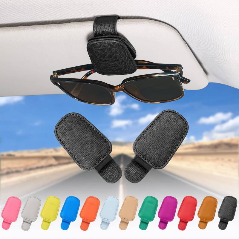 quipuda 2 Pack Brillenhalter für Auto Sonnenblende,Echt Leder Auto Visier Zubehör Sonnenbrillen Halterung Magnetische Sonnenbrillenhalter Ticket Clip（Schwarz） von quipuda