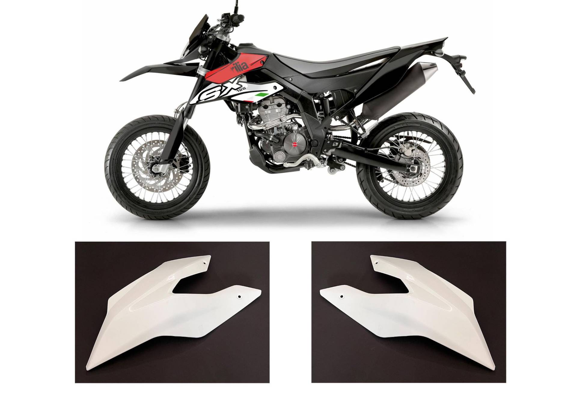 Plastik Verkleidung Spoiler weiß mit/ohne race-styles Dekor Aufkleber passend für Aprilia SX 125 2018 bis 2024 (Tankverkleidung rechts und Links Weiss mit Aufkleber Design 02) von race-styles