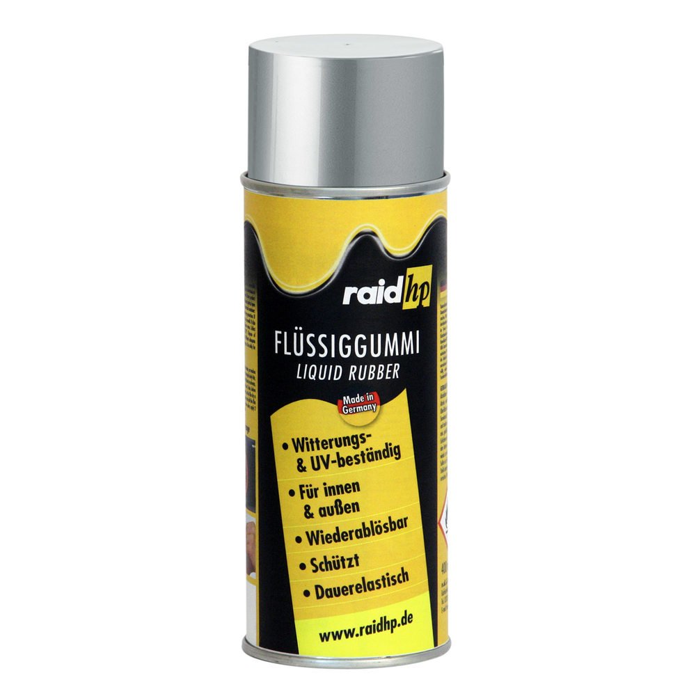 raid hp Flüssiggummi 400ml Sprühfolie Felgenfolie. Dauerelastische Gummierung für innen und außen für Auto Boot Motorrad Quad Fahrrad Freizeit Hobby, SILBER-METALLIC-MATT von Raid HP