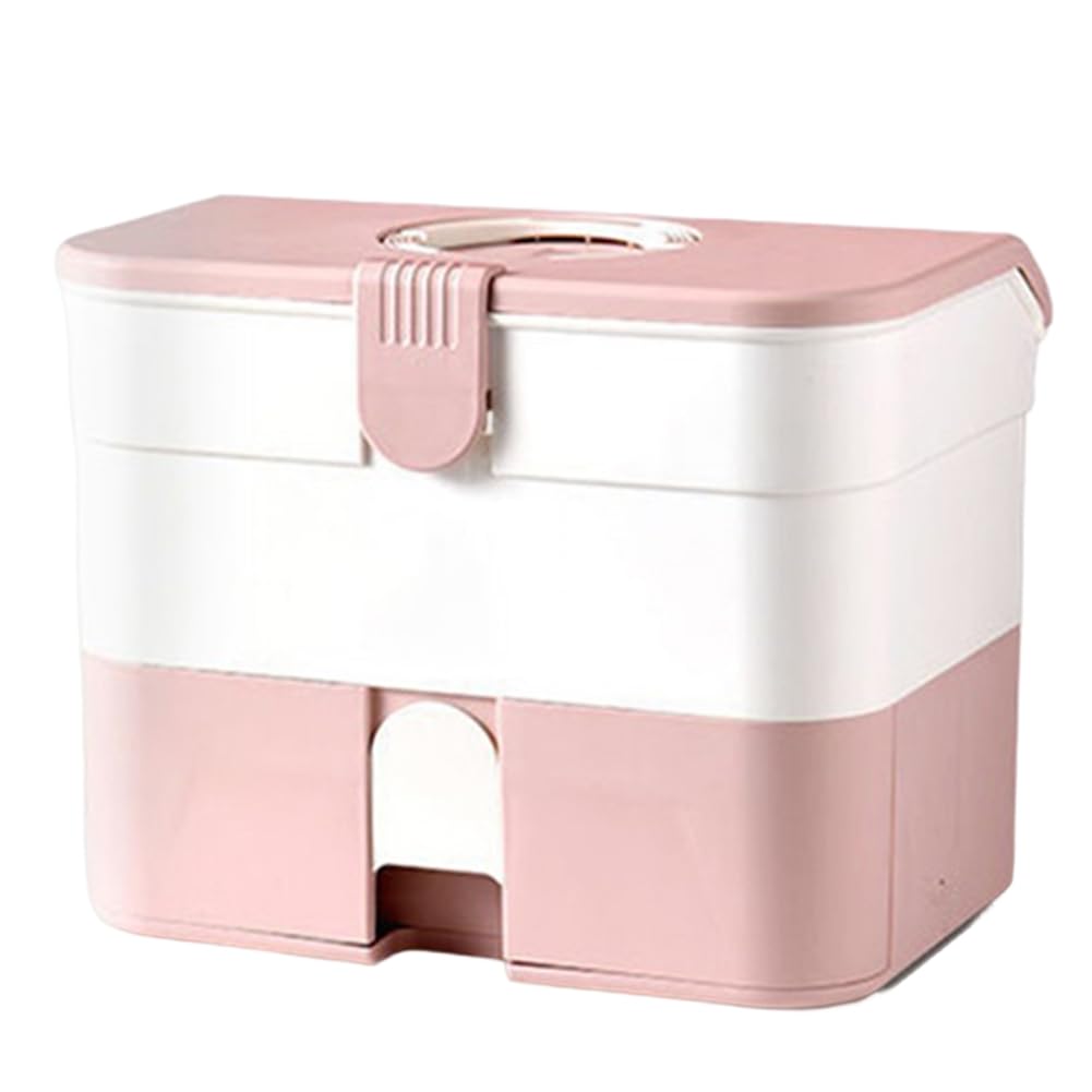 reamhome Aufbewahrungsbox, Tragbare Aufbewahrungsbox, Koffer-Organizer mit Abnehmbarem Tablett, Tragbarer, Familien-Notfall-Medizin-Set, Rosa von reamhome