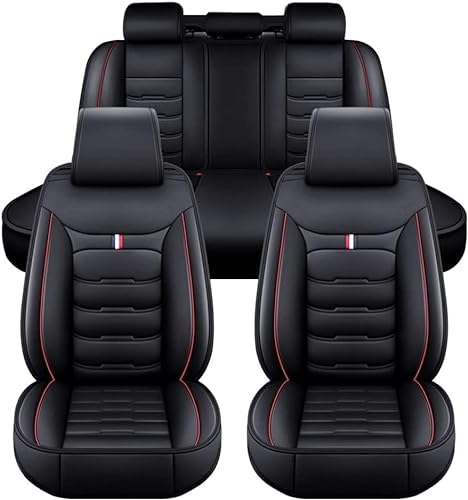renyinsuo Auto Sitzbezügesets für Nissan 370Z (2010-2022), Leder Allwetter Atmungsaktiv Verschleißfest Wasserdicht Innenraum Zubehör,Blackred von renyinsuo