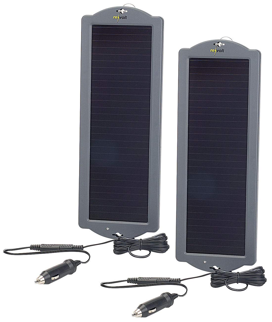 revolt Solar Ladegerät Auto: 2er-Set Erhaltungs-Solargeräte für Auto- / PKW-Batterie 12V, 1,5W (Solar Ladegerät für Auto Batterien, Solar 12V, Ladegeräte Autobatterien) von revolt