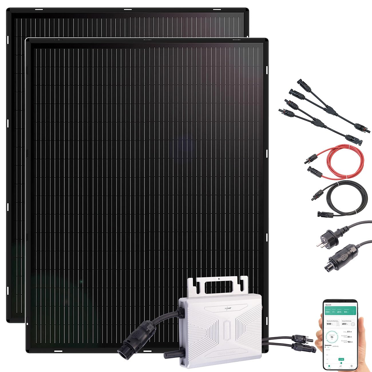 revolt Balkon Solar Panels: Solaranglagen-Set: WLAN-Mikroinverter, 2x 215-W-Slim-Solarmodul, Kabel (Solar Module Balkon, Solarzellen) von revolt