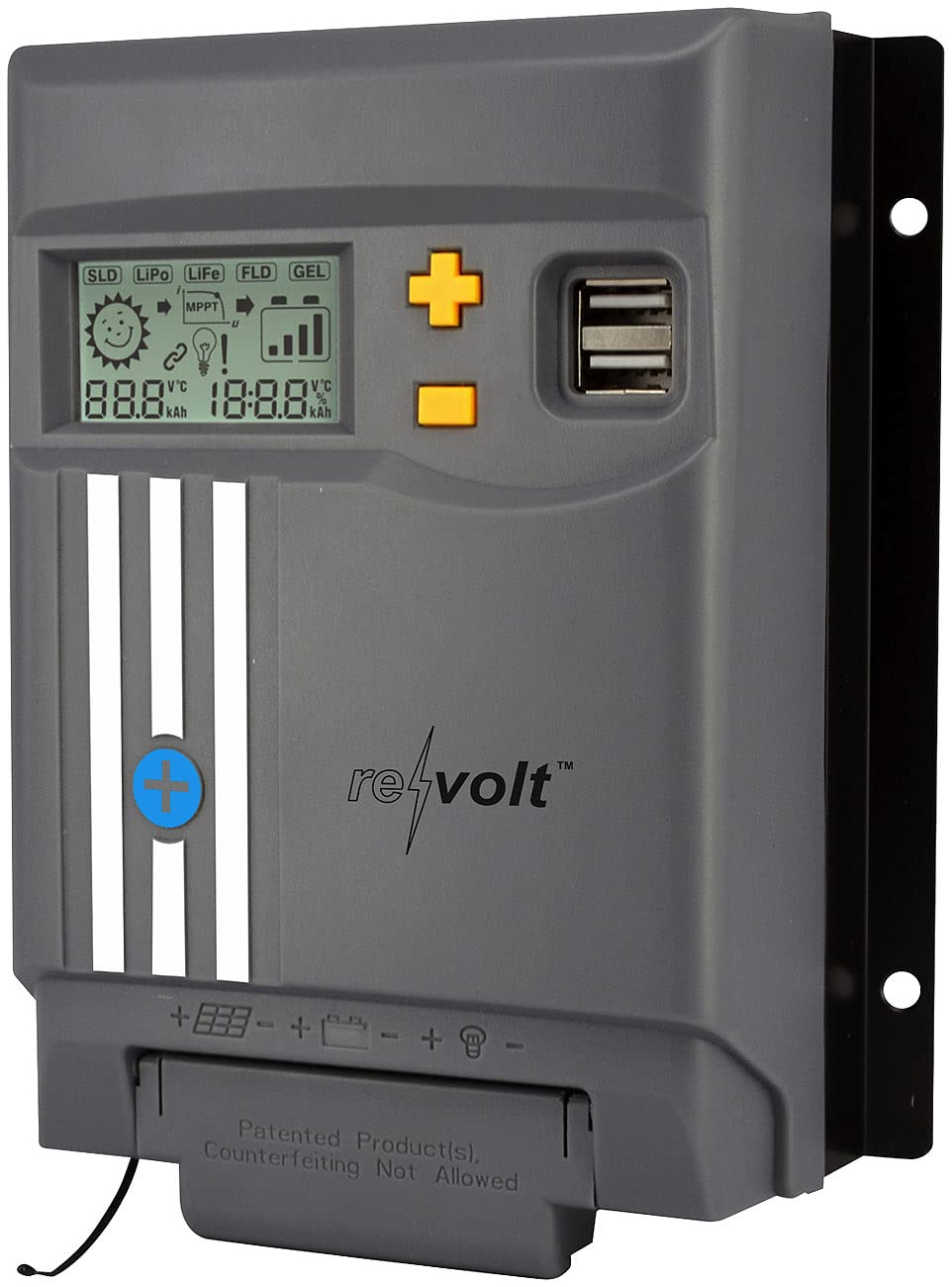 revolt MPPT Solarregler: MPPT-Solarladeregler für 12/24-V-Batterie, mit 20 A, Display, USB-Port (Solar Laderegler MPPT, Batterie-Laderegler, Autobatterie Statusanzeige) von revolt