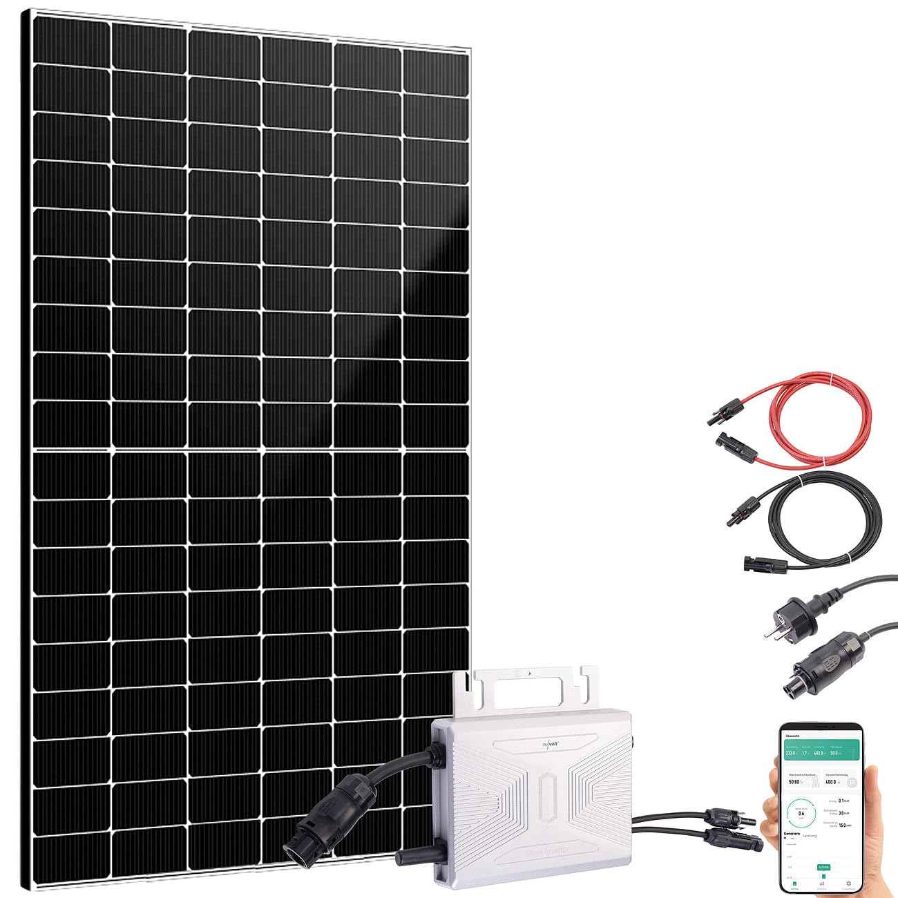 revolt Mikro Inverter Solar: Solar-Set: WLAN-Mikroinverter + 440-W-Full-Screen-Solarmodul + Kabel (Solar Generatoren Balkon, Solarregler Solarsteuerung) von revolt