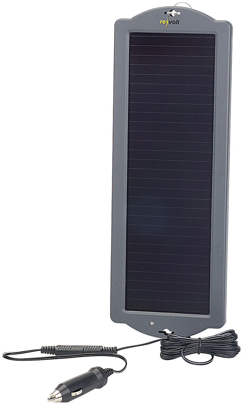 revolt Solar Batterie Ladegerät: Erhaltungs-Solargerät für Auto- / PKW-Batterie 12V, 1,5W (Kfz Solar, Solar Ladegerät 12V, Batterieladegerät Batterielader Volt) von revolt