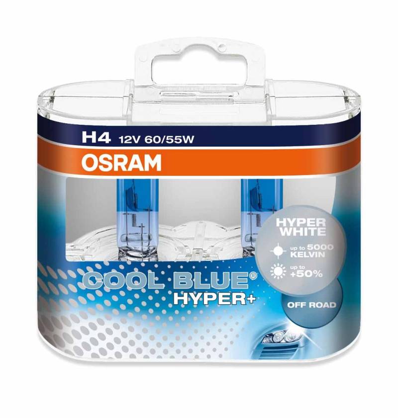 Osram COOL BLUE HYPER+ H4, OFFROAD, Halogen Frontscheinwerfer, 62193CBH+, blauer Look, 12V, in 2er-Set von Osram