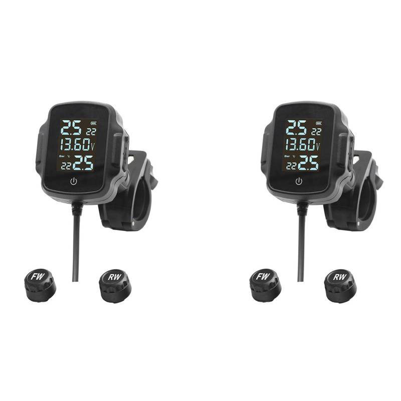 rieder 2X Motorrad TPMS Motorrad ReifendrucküBerwachungssystem Reifentemperatur Alarmsystem mit QC 3.0 USB LadegeräT von rieder