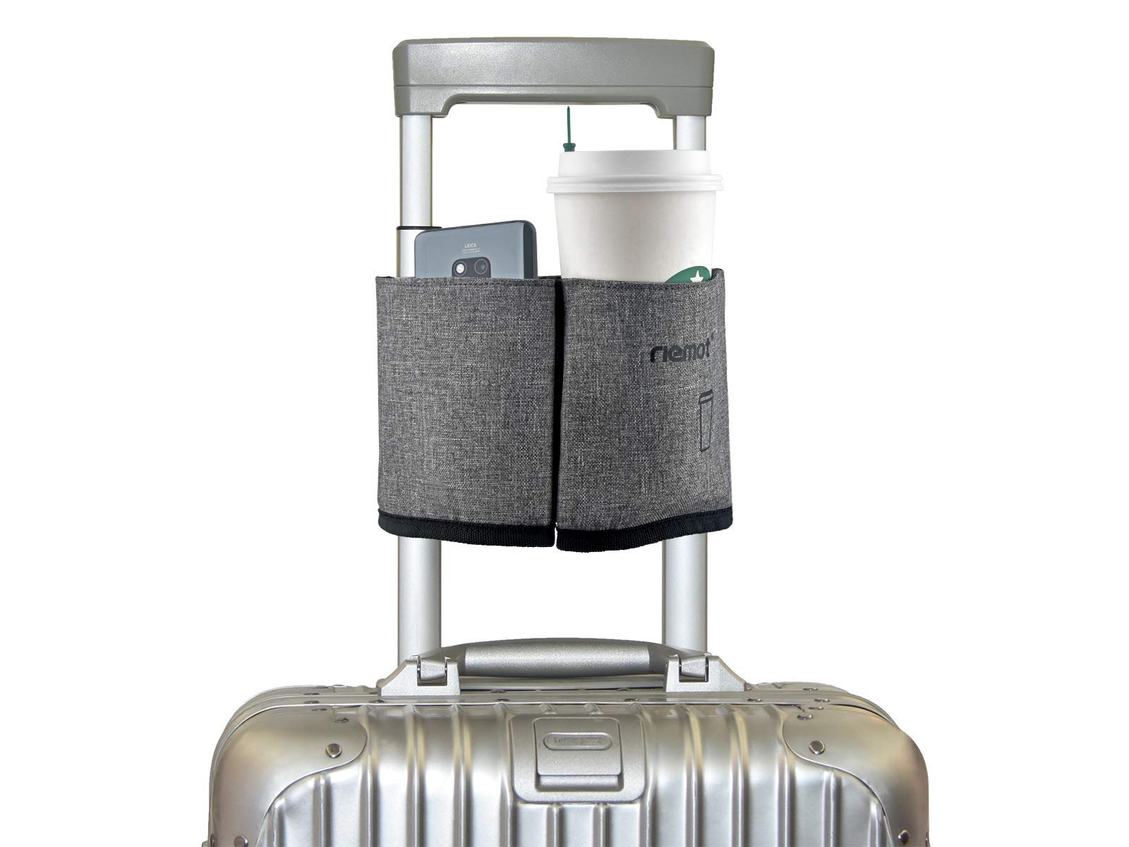 Riemot Gepäck Becherhalter, Reise-Getränkehalter Hält Zwei Kaffeetassen Passend für die Meisten Koffergriffe, Praktisches Reisezubehör für Reisende, Flugbegleiter, Grau von riemot