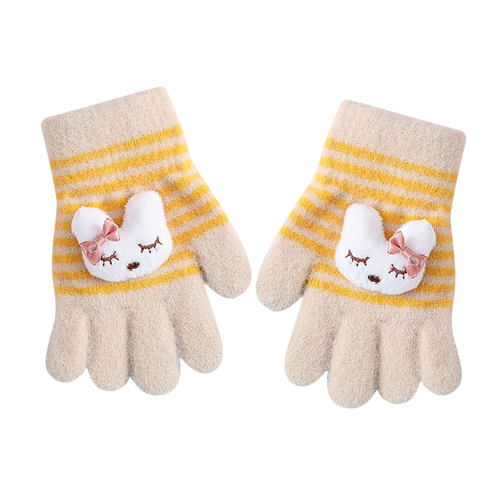 riou Ohrringe Kinder Winterhandschuhe Kinder dehnbare warme Handschuhe oder Mädchen Strickhandschuhe Dünne Handschuhe Damen Touchscreen (Yellow, One Size) von riou