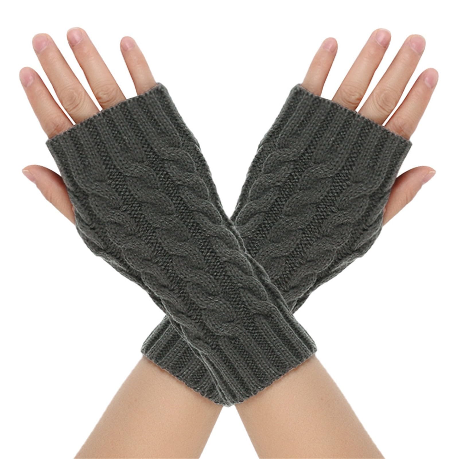 riou Prinzessin Kostüm Damen Damen Halbfinger-Strickhandschuhe, weich, für den Winter, Hand, Arm, Handgelenk, warm, einfarbig, fingerlose Fäustlinge mit Winterhandschuhe Damen (Dark Gray, One Size) von riou