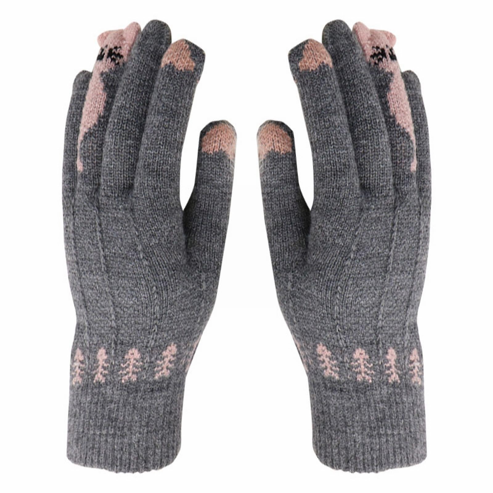 riou Schal Damen Winter Schwarz Knitted Cold Proof Plush Thickened Christmas Gloves Massagehandschuh (Grey, A) von riou