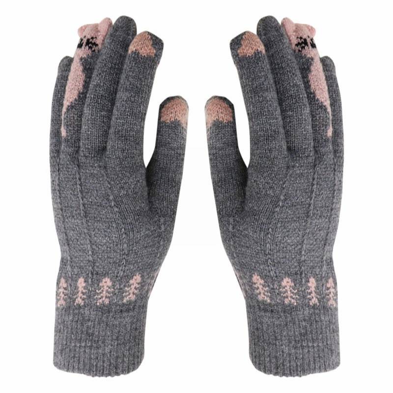 riou Schal Damen Winter Schwarz Knitted Cold Proof Plush Thickened Christmas Gloves Massagehandschuh (Grey, A) von riou