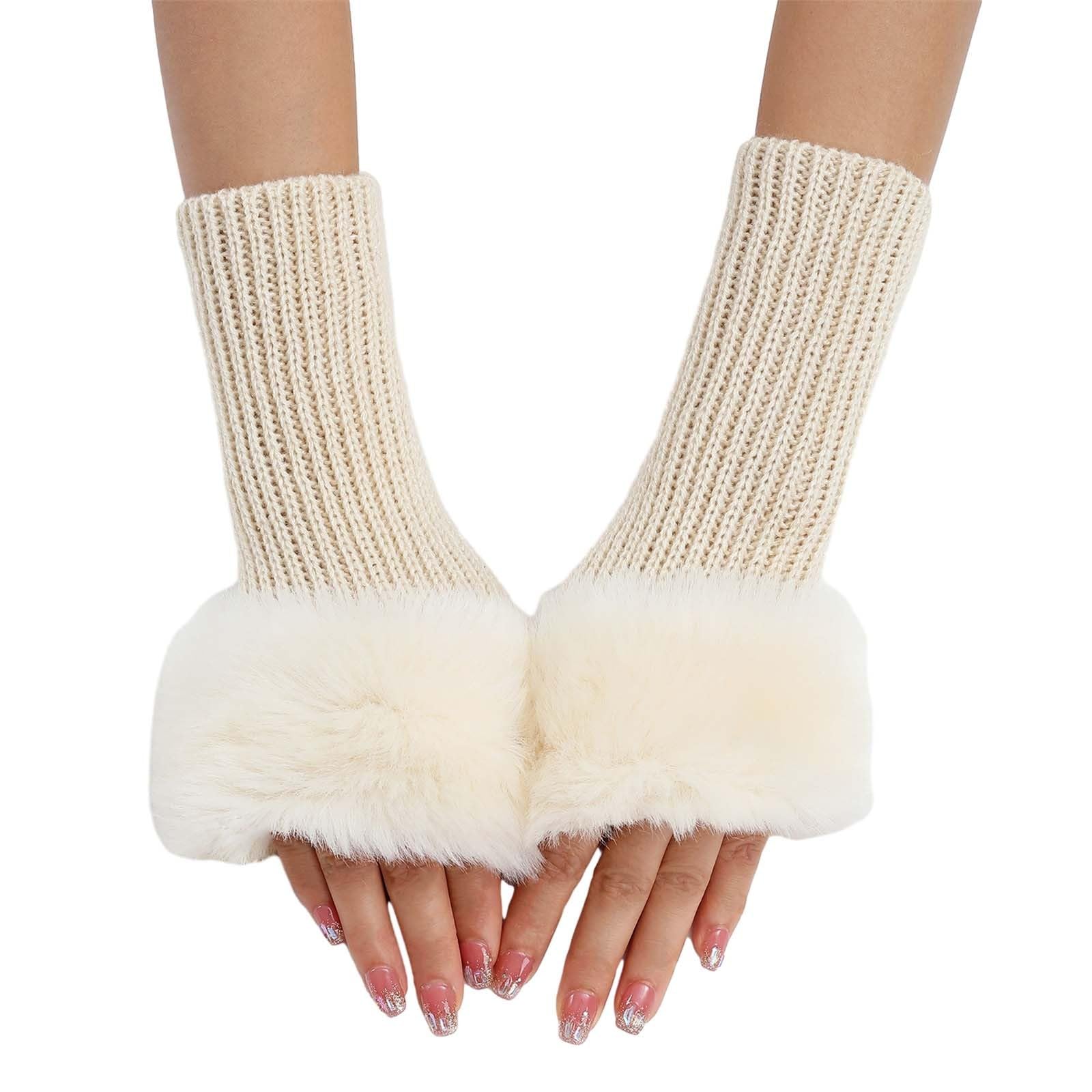 riou Sexspielzeug Für Extrem Sexspielzeug Kurze Plüschhandschuhe und Winter Damen süße Handgelenk gestrickte Wolle warme fingerlose Handschuhe Braut Haarschmuck Perlen (Beige, One Size) von riou