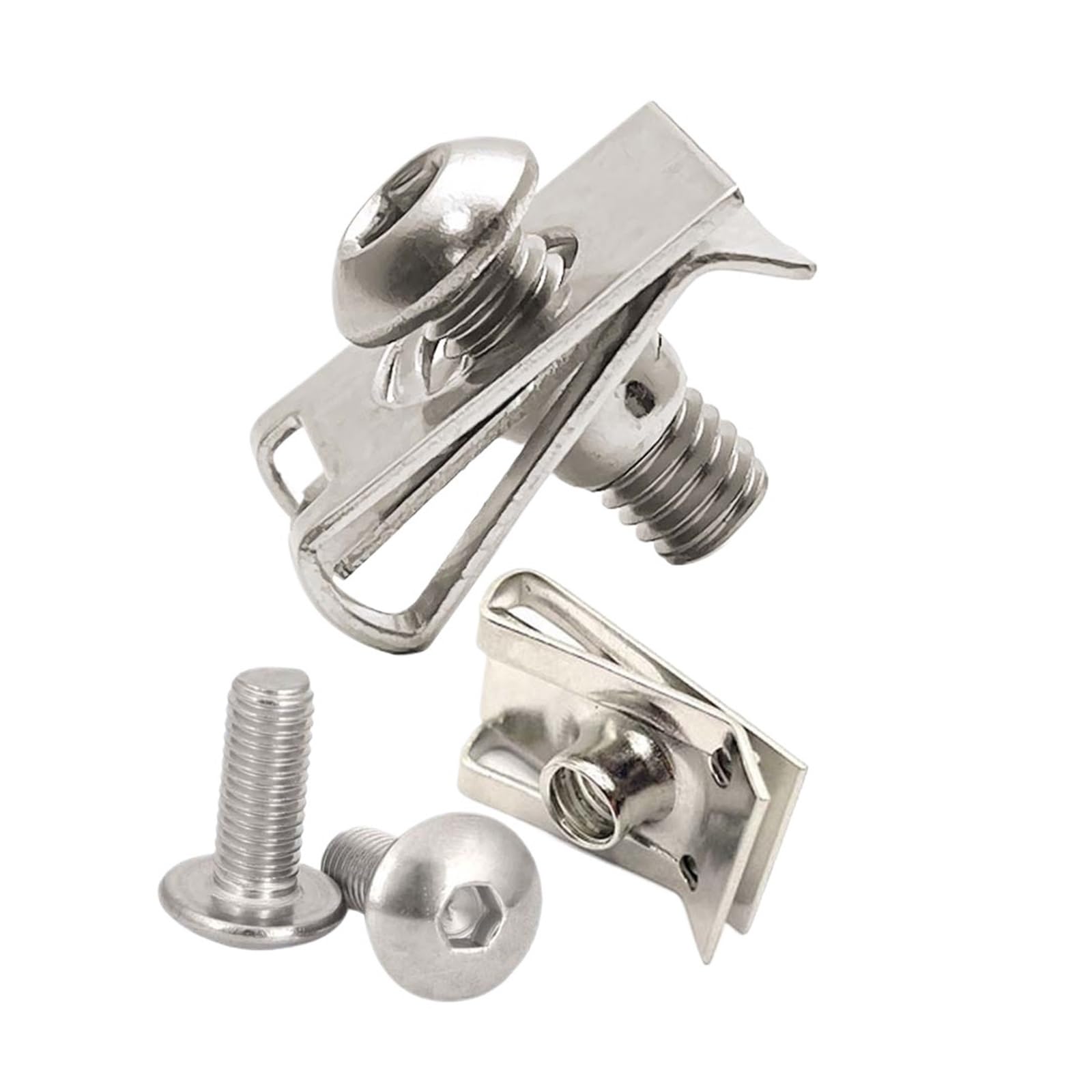 runhuabaihuo 10er Set Kunststoffabdeckung Silber Edelstahl Schraubbolzen und U-Typ Clips mit Mutter M6 6mm M5 5mm for Motorrad Roller ATV Moped(M5X16) von runhuabaihuo