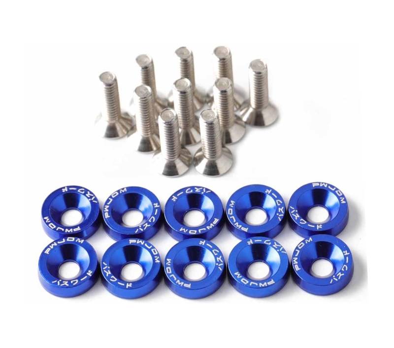 runhuabaihuo 1Set Billet Aluminium Kotflügel Stoßstange Unterlegscheibe Schraube Motorraum Schraube Dress Up Kit M6x20mm Schrauben(Blue) von runhuabaihuo