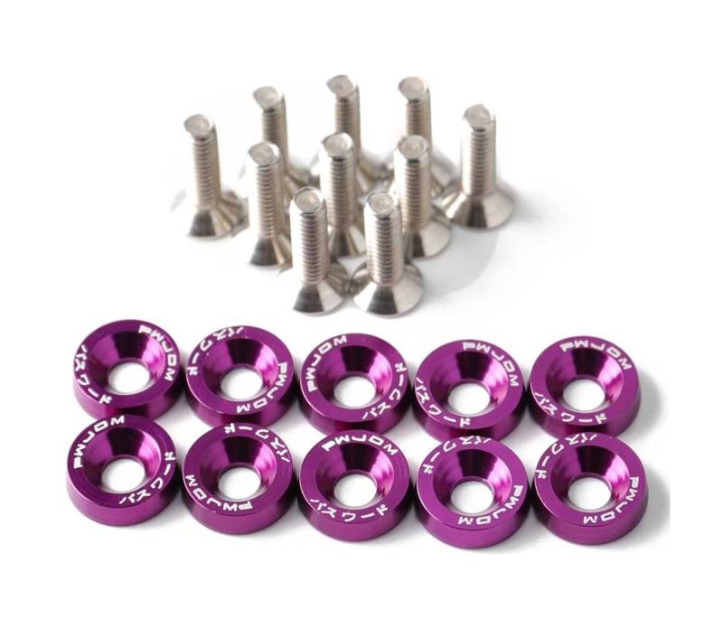 runhuabaihuo 1Set Billet Aluminium Kotflügel Stoßstange Unterlegscheibe Schraube Motorraum Schraube Dress Up Kit M6x20mm Schrauben(Purple) von runhuabaihuo