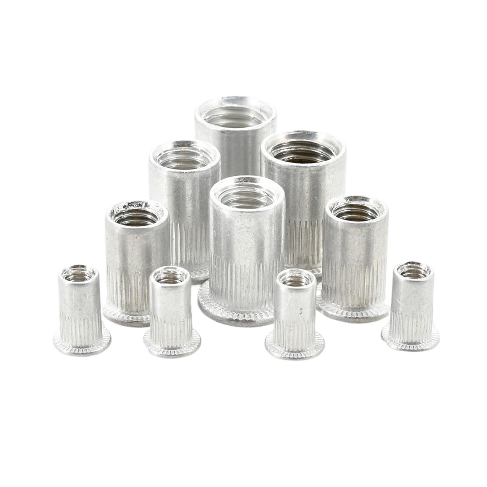 runhuabaihuo 50/100 Stück Flachnietmuttern Metrisches Gewinde Flanscheinsatzmuttern Kohlenstoff-/Edelstahl Aluminium Metall Nietmuttern Blindnieten Spreizmuttern(Aluminum Alloy,M6(100Pcs)) von runhuabaihuo