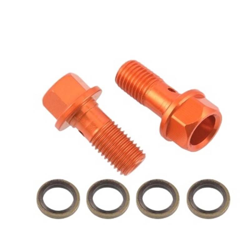 runhuabaihuo Universal TubeTubing Schrauben Bolzen Roller 125cc M10*1,25 Muttern Bremse Hauptzylinder Öl Schlauch Schraube Hohlschraube Motorrad(2pc Orange) von runhuabaihuo