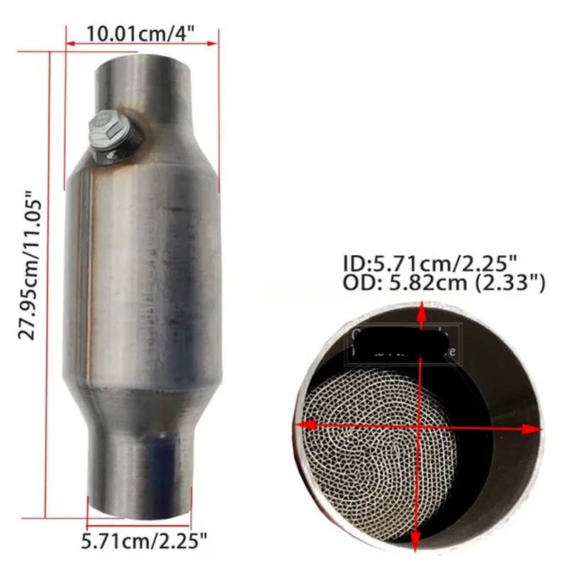 Universeller 200-Zellen-Flow-Rennkatalysator mit metallischem Kern, kompatibel mit 2 Zoll, 2,25 Zoll, 2,5 Zoll und 3 Zoll Euro1 Performance Sport(2.25 INCH 200CPSI) von sDtESNB