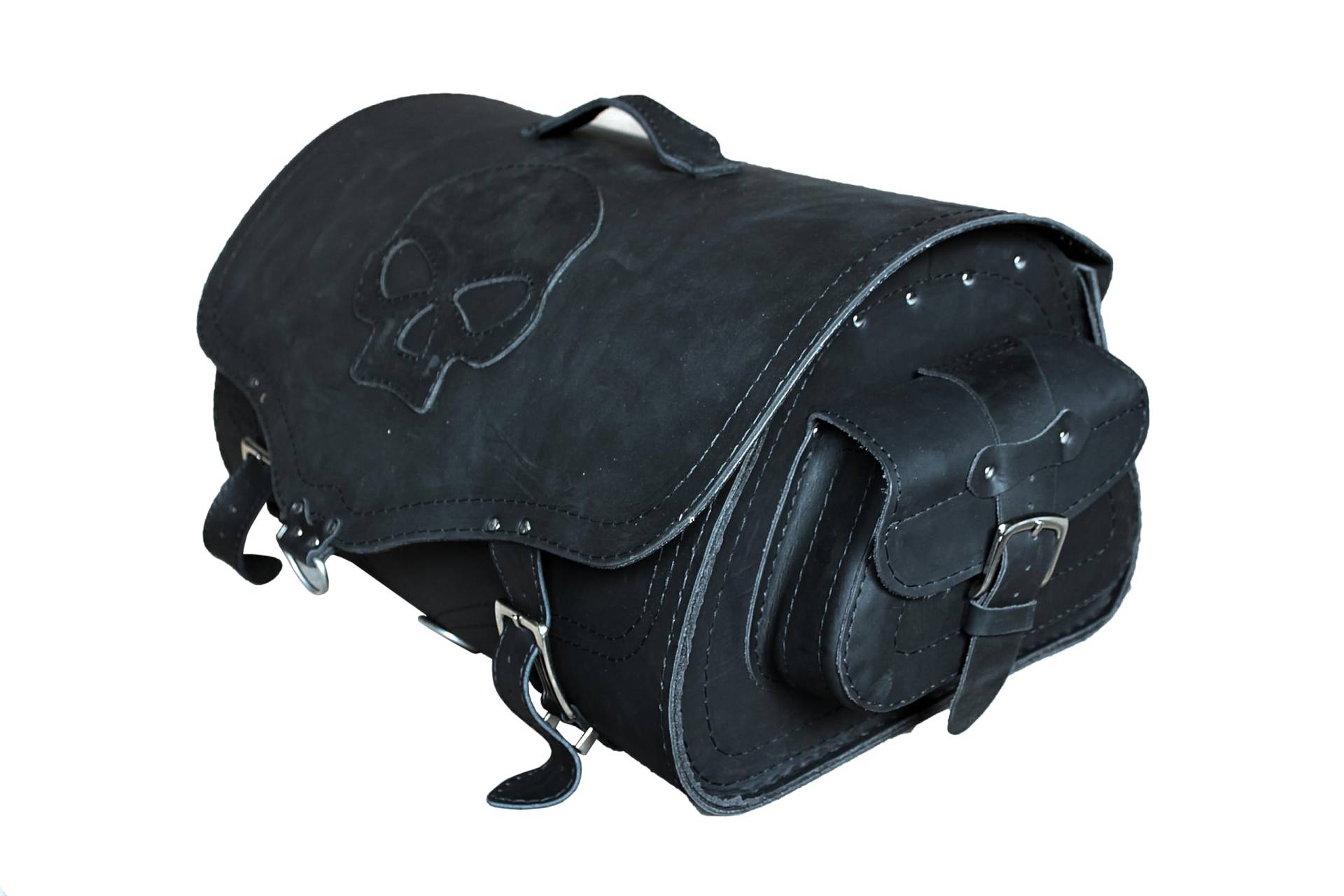 sako - Lederkoffer K222A Skull REAL - Top Koffer Schwarz für Motorrad mit PVC-Einlage und Aluminiumblech - Satteltasche und Motorradtasche mit massiven Metallschliessen und Nieten - Motorrad Zubehör von sako