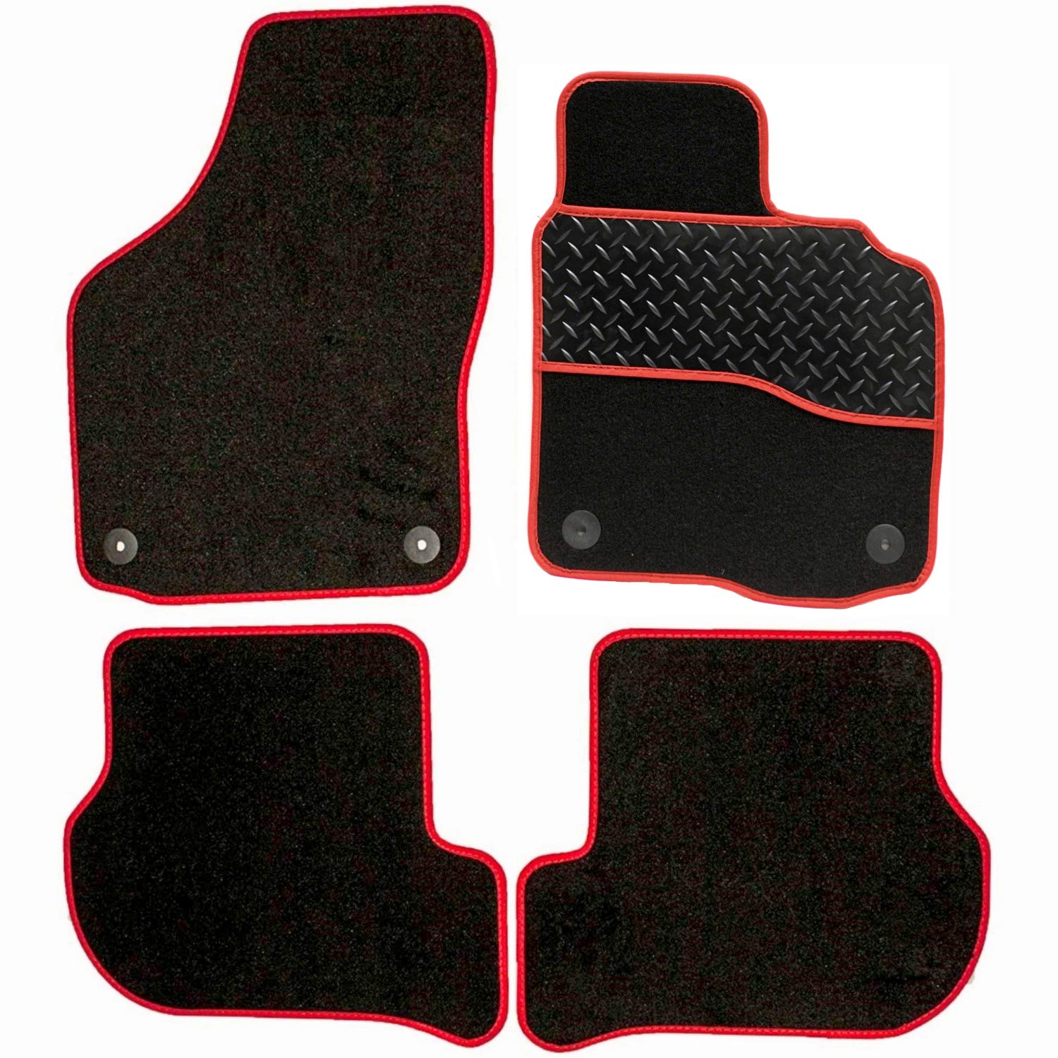 Sakura WW8122RD Passgenaue Fußmatten aus hochwertigem Teppich, Schwarz, Roter Rand, Rubber Heelpad von sakura