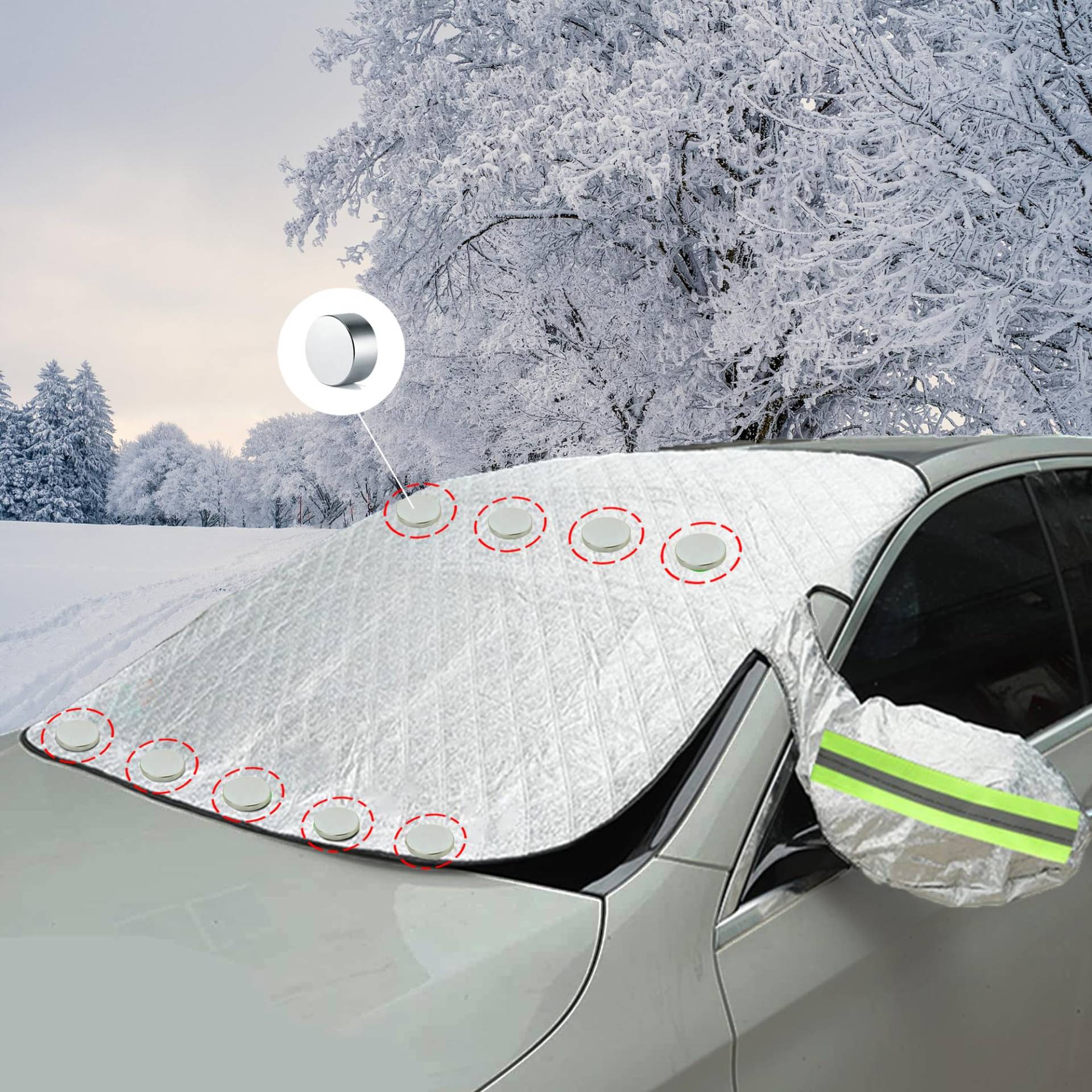 SAMHEITO Sonnenschutz Auto Frontscheibe Frontscheibenabdeckung Winter Scheibenabdeckung Auto Winter185*118cm mit 9 Magnet Windschutzscheibenabdeckung Gegen Sonne UV Schnee Frost Staub EIS von samheito