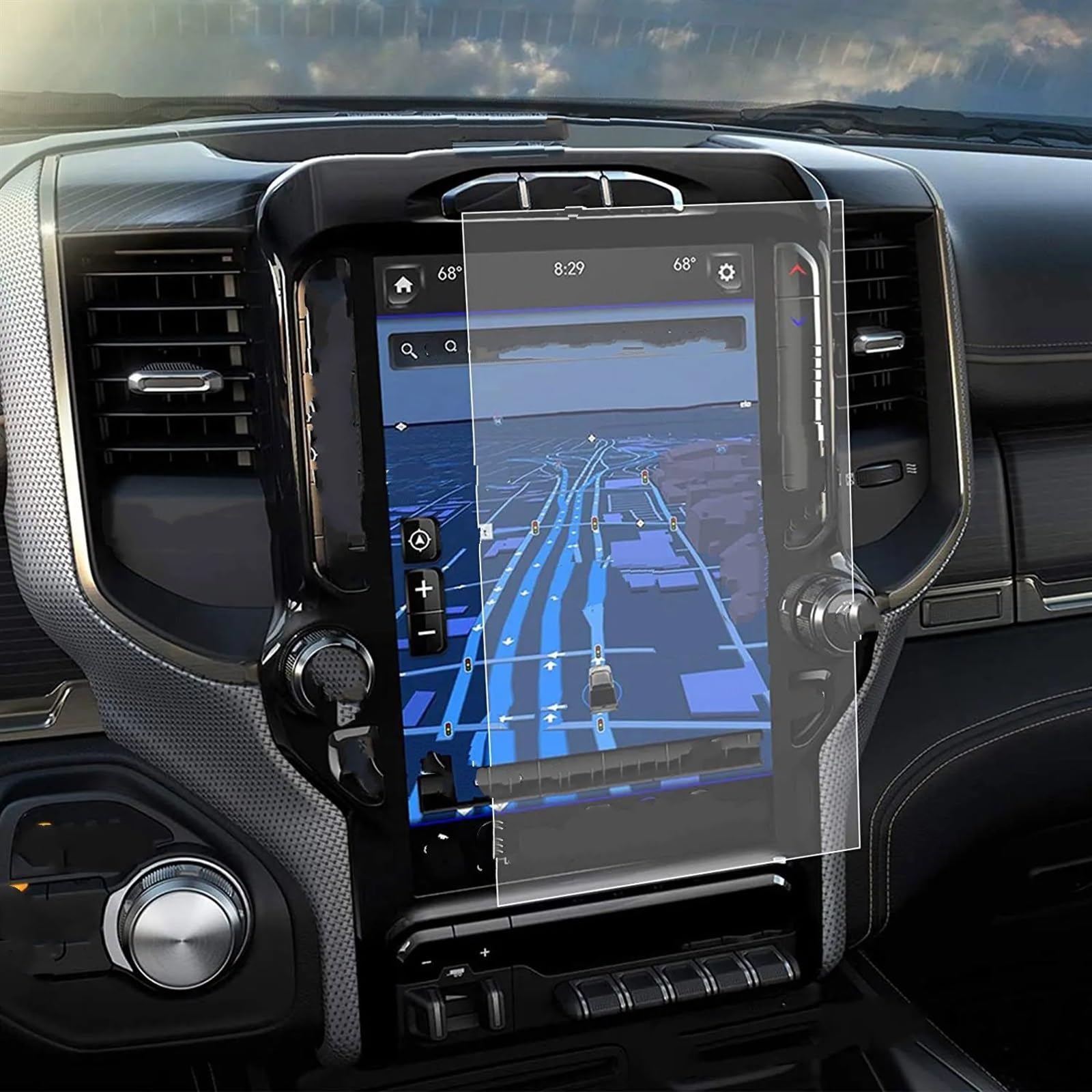 sanehou Auto Navigation Schutzfolie Kompatibel Mit Dodge Für Ram 2019 2020 2021 2022 12 Zoll Auto-Innenraum-Armaturenbrett-Schutzfolie Displayschutzfolie Aus Gehärtetem Glas von sanehou