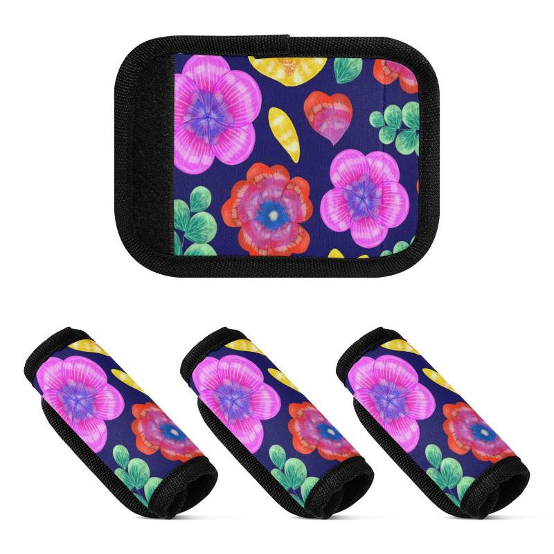 4 Stück Gepäckgriffbandagen Vivid Blooms psychedelisch breites Gepäckgriffpolster Taschenriemen Pad für Reisen Gepäck Identifier von sanluoli