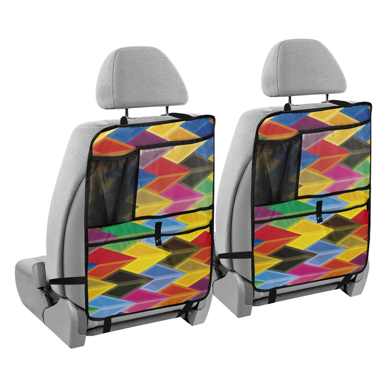 Auto-Organizer-Schutz mit Tablet, hält Auto-Organizer, Rücksitz, Kinder-Kick-Matte mit Pocketarrows, lebendige Farben, psychedelisch von sanluoli