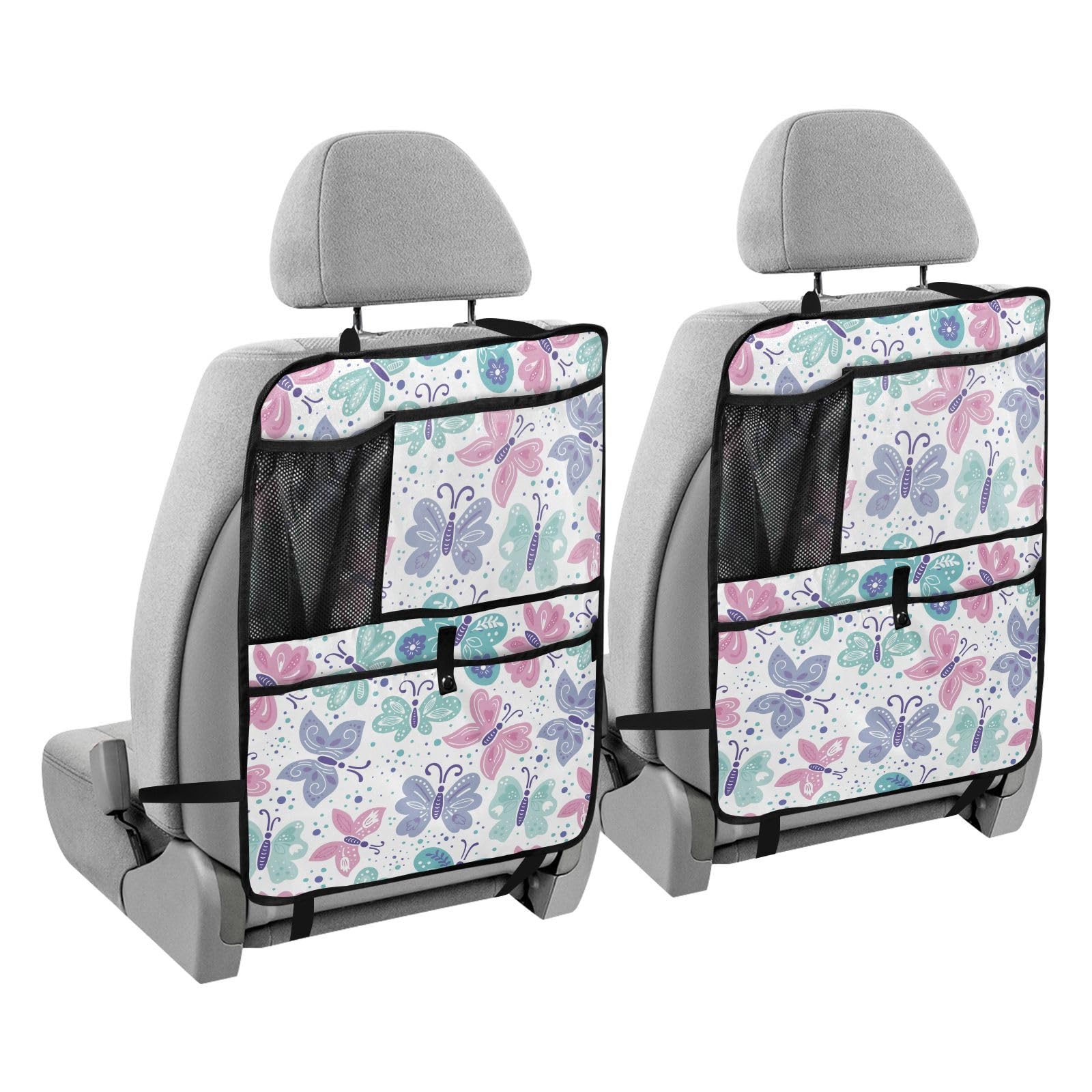 Auto-Organizer für Rücksitz, Tablet-Halter, Sitz-Organizer für Rücksitz, Kinder-Trittmatte mit Taschen, Schmetterlinge, frisch, niedlich, einfach von sanluoli