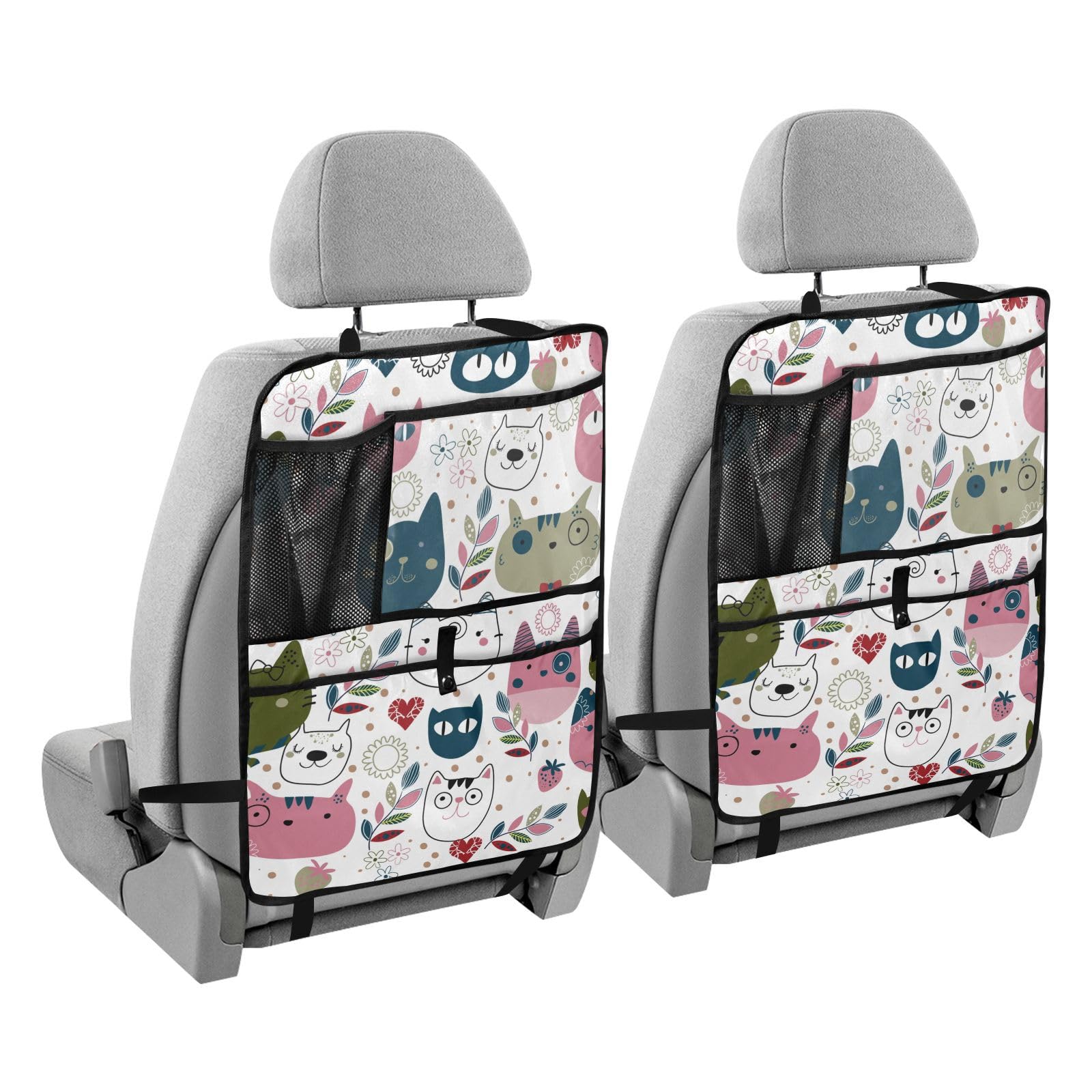 Autositz-Organizer für Auto mit Tablet, hält Auto-Organizer für Sitz, Kinder-Kick-Matte mit Tasche, Boho-Katzen von sanluoli