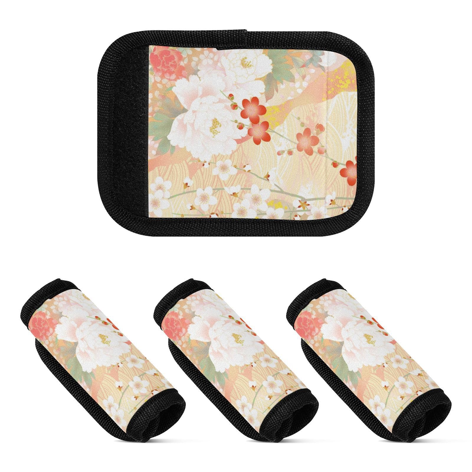 Gepäckgriffbandagen mit japanischen Heiligen Blumen, weiß, breite Bandagen, Gepäckanhänger, Rucksack-Pads für Handtasche, 4 Stück von sanluoli