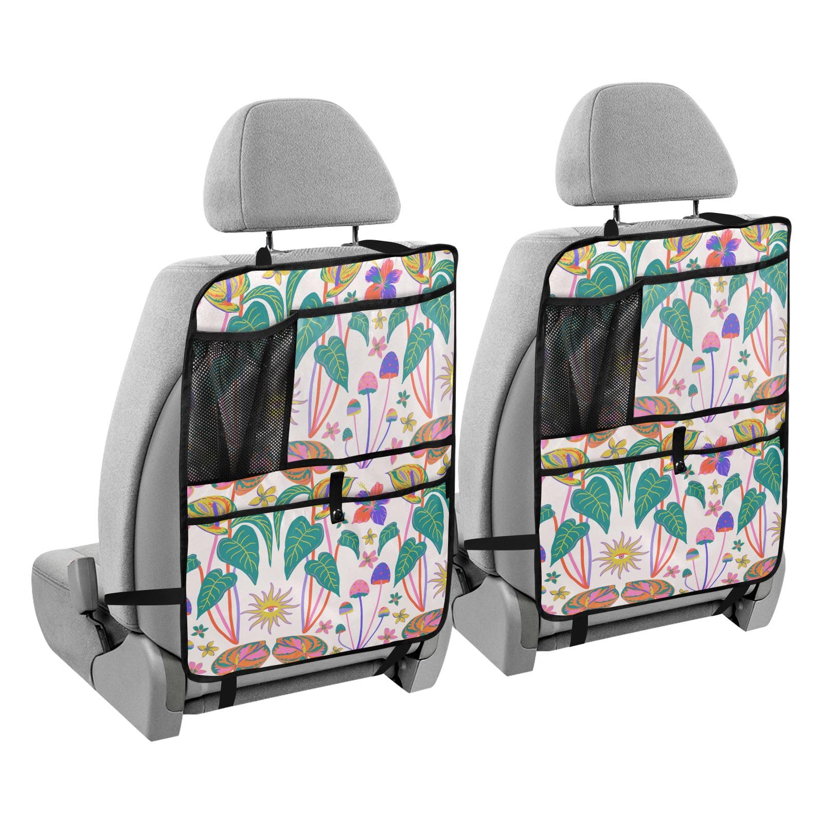 Rücksitz-Autoschoner mit Tablet, hält Auto-Organizer für Kindersitz für Kinderauto-Kick-Matte, Tropadelisches Muster, verträumte Blumen, Blätter von sanluoli