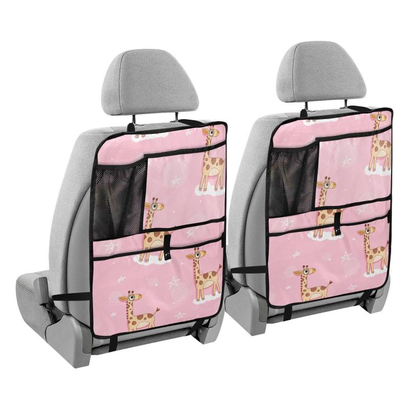 sanluoli Auto-Organizer für den Rücksitz, für Auto, Tablet, Auto-Organizer für Sitz, Kinder-Trittmatten, Pfirsich, niedliche Giraffen, Cartoon von sanluoli